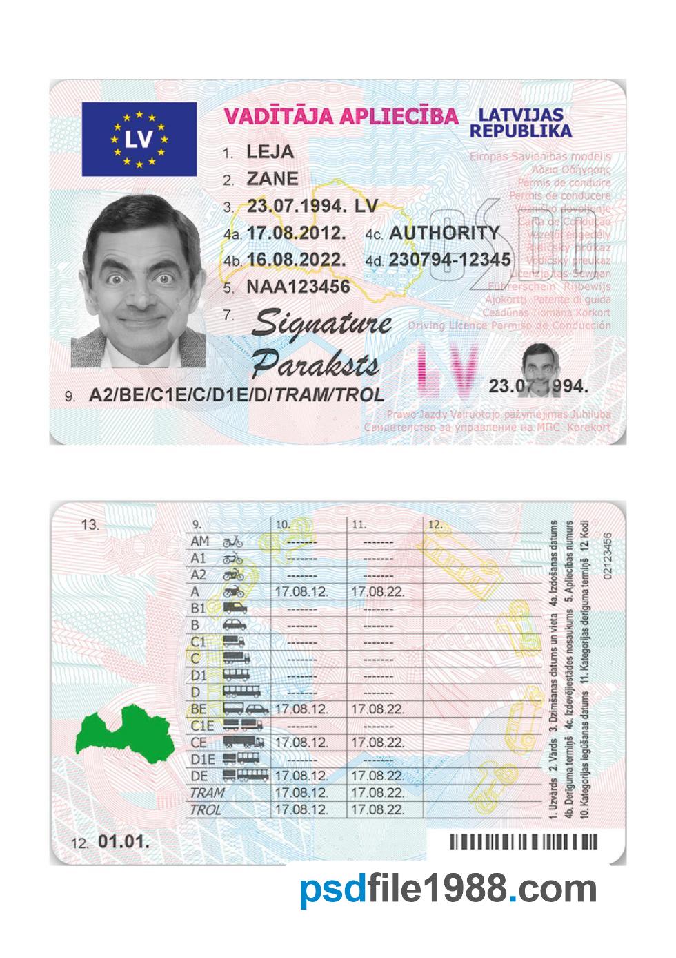 Latvia Driving License 2013-Present